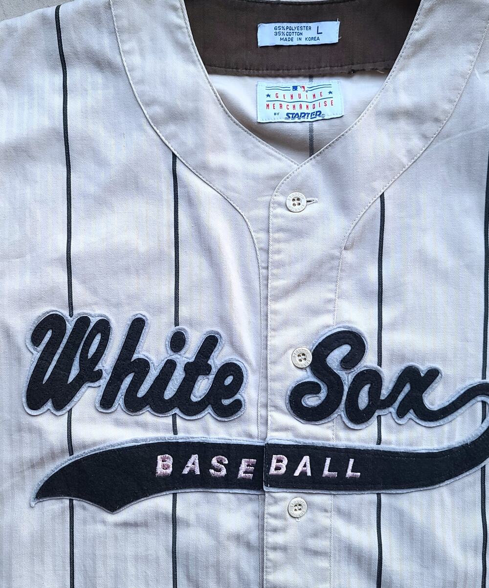 Chicago White Sox 90s STARTER Vest SCRIPT jersey L cream Pinstripe MLB vtg